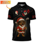 Maxcorners Personalized Dachshund Santa Golf Polos, Custom Name Christmas Golf Shirt, Golf Gift For Dog Lover