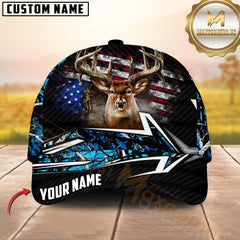 Maxcorners Buck Deer Hunting USA Flag Rustic Arrow Hunting Camo Custom Name 3D Cap (6 colors)