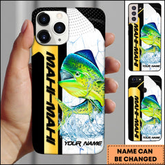 Maxcorners Mahi-mahi Fishing Phone Case Dynamic Splash Black Blue Contrast Design Personalized Name Phone Case