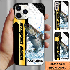 Maxcorners Striped Bass Fishing Phone Case Dynamic Splash Black Blue Contrast Design Personalized Name Phone Case