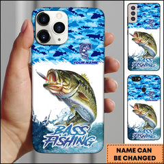 Maxcorners Bass Fishing Phone Case Jumping Water Splash Blue Scale Pattern Personalized Name Phone Case