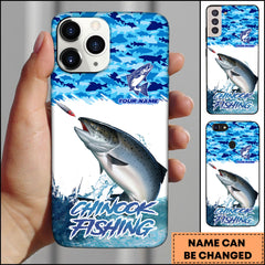 Maxcorners Chinook Fishing Phone Case Jumping Water Splash Blue Scale Pattern Personalized Name Phone Case