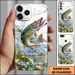 Maxcorners Pike Fishing Phone Case Realistic Jumping Fish Water Burst Premium Art Personalized Name Phone Case