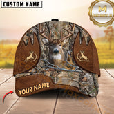 Maxcorners Deer Hunting Camo Forest Dual Leather Panel Target Deer Icon Pattern Personalized Name 3D Cap (6 Colors)
