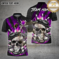Maxcorners Bowling Shirt Skull Snake Flame Pins Gothic Inferno Multioptions Personalized Name, Team Name Unisex 3D Shirt