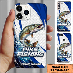 Maxcorners Pike Fishing Phone Case Scale Texture White Blue Dynamic Wave Art Personalized Name Phone Case