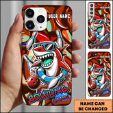 Maxcorners Bowling Phone Case Cool Shark Wearing Sunglasses Bowling Strike Art Personalized Name Phone Case | Red