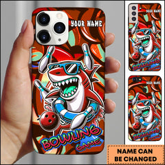 Maxcorners Bowling Phone Case Cool Shark Wearing Sunglasses Bowling Strike Art Personalized Name Phone Case | Red