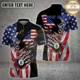 Maxcorners Billiard Shirt American Flag Flaming 8 Ball Multi Options Personalized Name, Team Name 3D Shirt