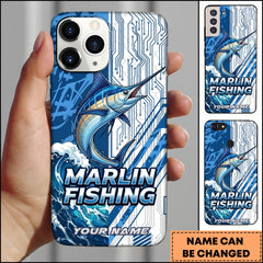 Maxcorners Marlin Fishing Phone Case Circuit Board Tech Blue Sport Design Personalized Name Phone Case