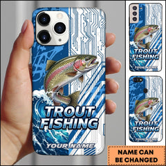 Maxcorners Trout Fishing Phone Case Circuit Board Tech Blue Sport Design Personalized Name Phone Case
