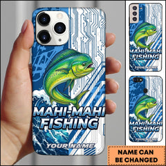 Maxcorners Mahi-mahi Fishing Phone Case Circuit Board Tech Blue Sport Design Personalized Name Phone Case
