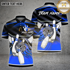 Maxcorners Bowling Angry Strike Pins Black Pattern Multicolor Options Personalized Name, Team Name Unisex 3D Shirt