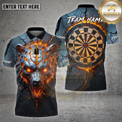 Maxcorners Dartboard Fire Bear Head Cracked Stone Effect Multicolor Options Personalized Name, Team Name Unisex 3D Shirt