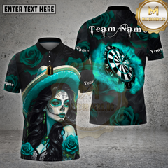Maxcorners Dartboard Day of the Dead Girl Roses Skull Art Multicolor Options Personalized Name, Team Name Unisex 3D Shirt