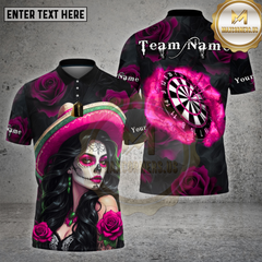 Maxcorners Dartboard Day of the Dead Girl Roses Skull Art Multicolor Options Personalized Name, Team Name Unisex 3D Shirt
