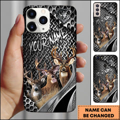 Maxcorners Hunting Phone Case Deer Family Industrial Metal Texture Wilderness Art Personalized Name Phone Case