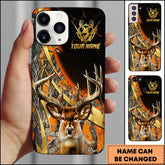 Maxcorners Hunting Phone Case Trophy Buck Gold Lightning Orange Camo Hunting Art Personalized Name Phone Case | Orange