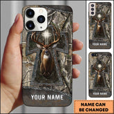 Maxcorners Hunting Phone Case Christian Cross Deer Faith Hunting Camo Design Personalized Name Phone Case | Grass Brown