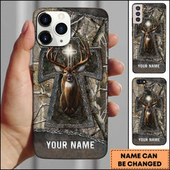 Maxcorners Hunting Phone Case Christian Cross Deer Faith Hunting Camo Design Personalized Name Phone Case | Grass Brown