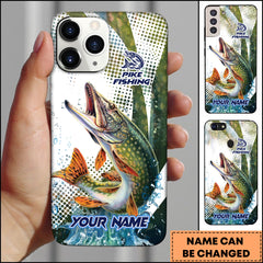 Maxcorners Pike Fishing Phone Case Jumping Blue Fish Water Splash Sport Fishing Art Personalized Name 3D Phone Case