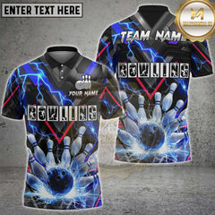 Maxcorners Lightning Bowling Strike Electric Energy Graphic Multi Options Personalized Name, Team Name 3D Shirt (4 Colors)