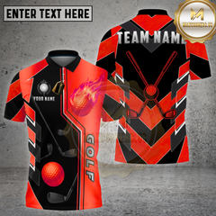 Maxcorners Golf Gold Black Fire Ball Dynamic Stripe Multi Options Personalized Name, Team Name 3D Shirt