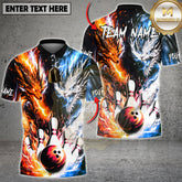 Maxcorners Dragon Fire Ice Bowling Shirt Dual Element Dragon Strike Design Multicolor Options Personalized Name, Team Name 3D Shirt (4 Colors)