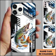 Maxcorners Pike Fishing Phone Case Splash Water Honeycomb Black White Sport Design Personalized Name Phone Case