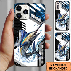 Maxcorners Marlin Fishing Phone Case Splash Water Honeycomb Black White Sport Design Personalized Name Phone Case