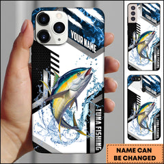 Maxcorners Tuna Fishing Phone Case Splash Water Honeycomb Black White Sport Design Personalized Name Phone Case