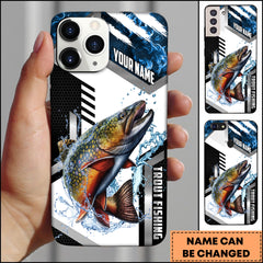 Maxcorners Trout Fishing Phone Case Splash Water Honeycomb Black White Sport Design Personalized Name Phone Case