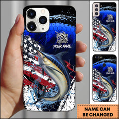 Maxcorners Marlin USA Flag Honeycomb Blue Red Splash Art Personalized Name Phone Case