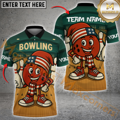 Maxcorners Bowling Patriotic Santa Personalized Name 3D Unisex Shirt