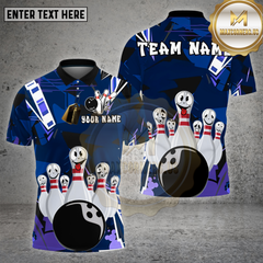 Maxcorners Bowling Shirt Cartoon Bowling Pins Funny Faces Personalized Name, Team Name 3D Shirt (4 Colors)