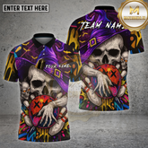 Maxcorners Halloween Skull Wizard Bowling Shirt Neon Graffiti Ball Spooky Team Custom Name Personalized Jersey (4 Colors)