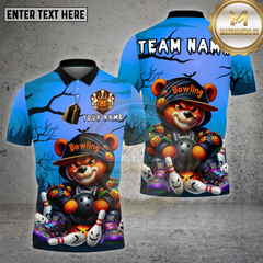 Maxcorners Halloween Bear Bowling Shirt Pumpkin Ball Spooky Glow Haunted Bowling Pins Personalized Team Name Jersey (4 Colors)