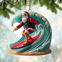 Maxcorners Custom Name Santa Surfing Ornament, Christmas Gift Decoration 2D Flat LM2111