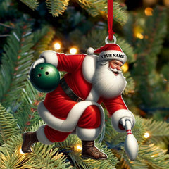 Maxcorners Custom Name Bowling Santa Ornament, Bowling Lover Christmas Gift 2D Flat LM2211