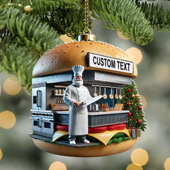 Maxcorners Custom Name Hamburger Shop Ornament, Hot Dog Santa Christmas Gift 2D Flat LM2111
