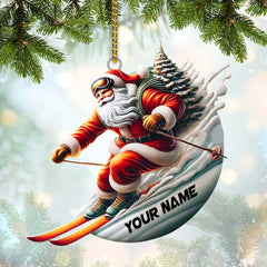 Maxcorners Custom Name Santa Skiing Ornament, Santa Christmas Gift Decoration 2D Flat LM2111