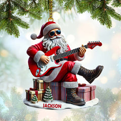 Maxcorners Custom Name Santa Guitar Rock Ornament, Santa Christmas Gift 2D Flat LM2111