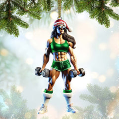Maxcorners Custom Name Woman Gym Work Out Santa Ornament, Gymnastics Christmas Gift 2D Flat LM2111