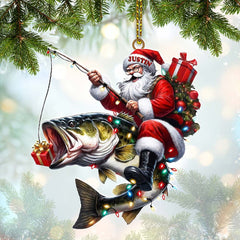 Maxcorners Custom Name Fishing Santa Ornament, Christmas Gift 2D Flat LM2211