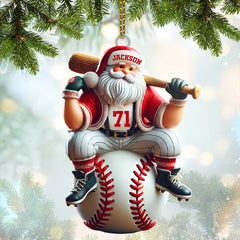 Maxcorners Custom Name Santa Baseball Ornament, Baseball Christmas Gift 2D Flat LM2111