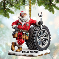 Maxcorners Custom Name Santa Mechanic Ornament, Christmas Gift 2D Flat LM2111