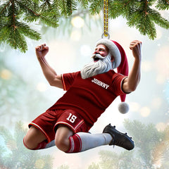 Maxcorners Custom Name and Number Soccer Santa Ornament, Soccer Christmas Gift 2D Flat LM2211