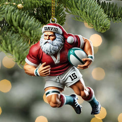 Maxcorners Custom Name Rugby Football Santa Ornament, Rugby Football Lover Christmas Gift 2D Flat LM2211