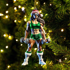 Maxcorners Custom Name Woman Gym Work Out Santa Ornament, Gymnastics Christmas Gift 2D Flat LM2111