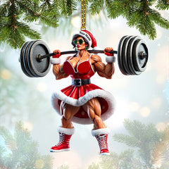 Maxcorners Custom Name Woman Gym Work Out Santa Ornament, Christmas Gift Decor 2D Flat LM2111